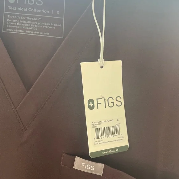 Figs Catalina One-Pocket Espresso Brown Scrub Top Small - Picture 6 of 8